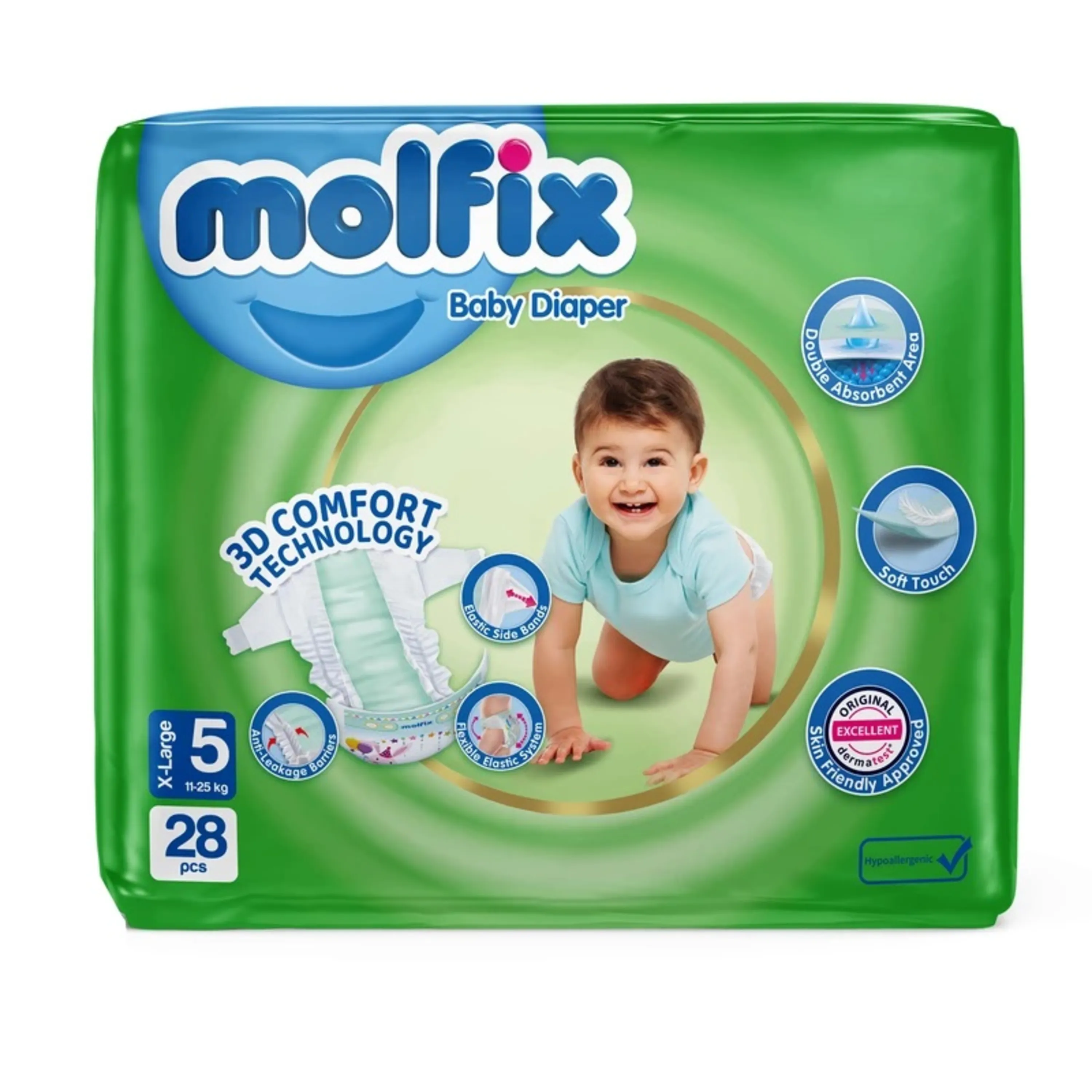 پوشک چسبی مولفیکس سایز 5 بسته 28 عددی پوشک چسبی مولفیکس سایز 5 بسته 28 عددی